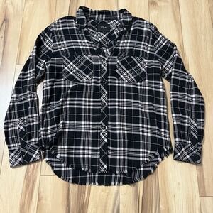 Rails Leo Plaid Button Down Flannel Shirt Onyx Peach Raw Edge Sz S Super Soft